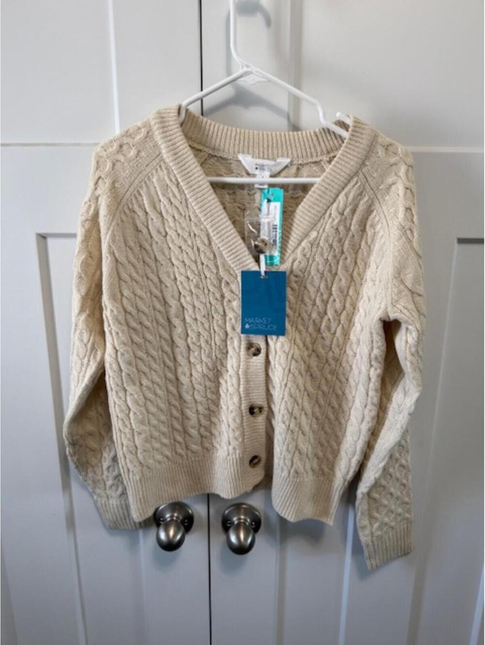 NWT Market & Spruce cream cable knit V-neck cardigan sweater-Stitch Fix sz Small
